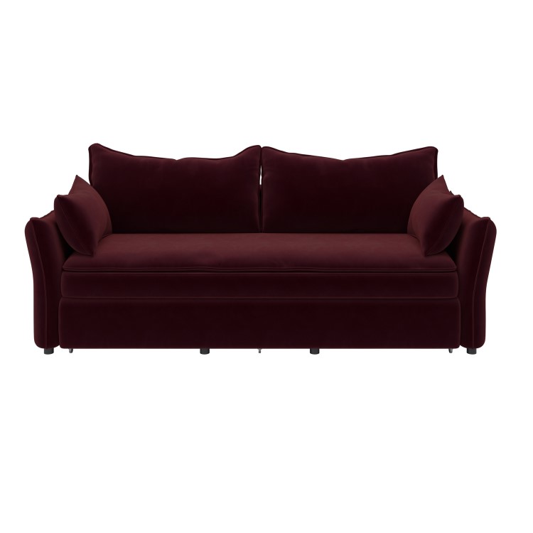 3 Seater Pull-Out Sofa Bed with Storage in Beige Striped Velvet - Gaia