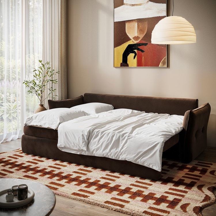3 Seater Pull-Out Sofa Bed with Storage in Chocolate Brown Velvet - Gaia