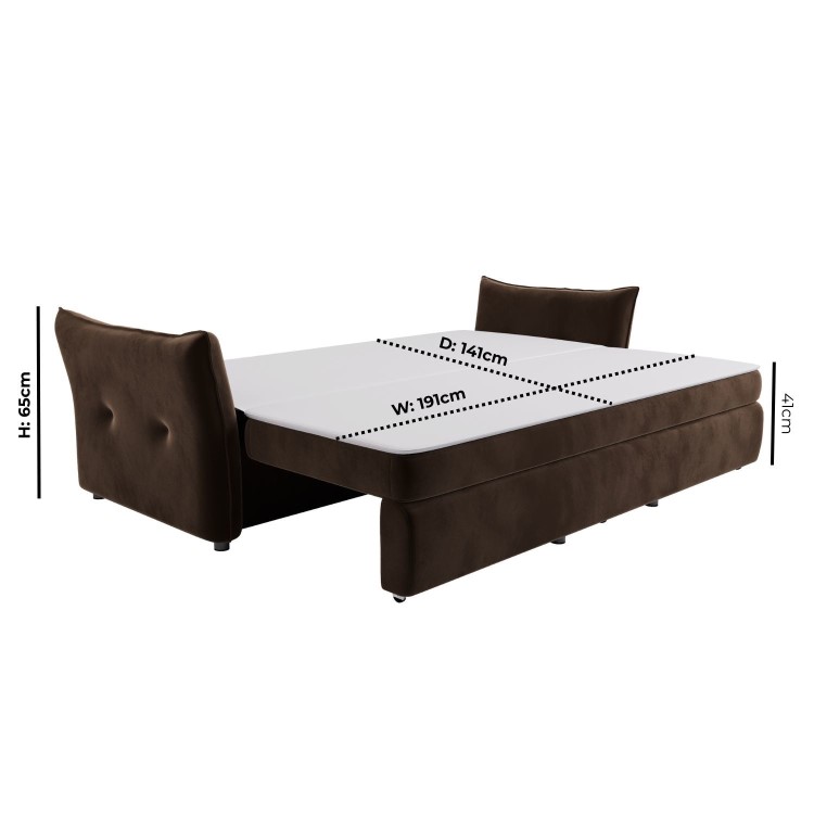 3 Seater Pull-Out Sofa Bed with Storage in Chocolate Brown Velvet - Gaia