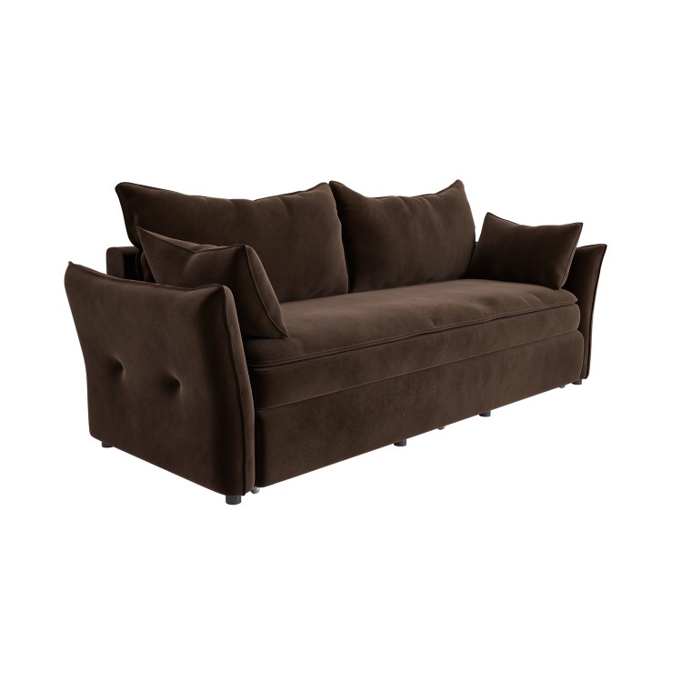 3 Seater Pull-Out Sofa Bed with Storage in Chocolate Brown Velvet - Gaia