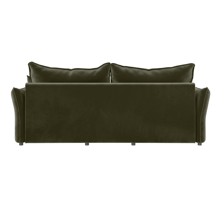 3 Seater Pull-Out Sofa Bed with Storage in Khaki Green Velvet - Gaia