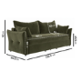 3 Seater Pull-Out Sofa Bed with Storage in Khaki Green Velvet - Gaia