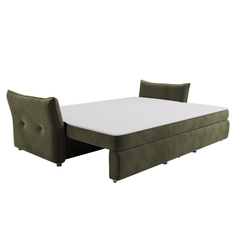 3 Seater Pull-Out Sofa Bed with Storage in Khaki Green Velvet - Gaia