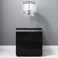 Gabriella Black High Gloss Diamante 2 Drawer Bedside Table 