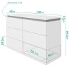 Wide White High Gloss Chest of 6 Drawers with Diamante Trim - Gabriella