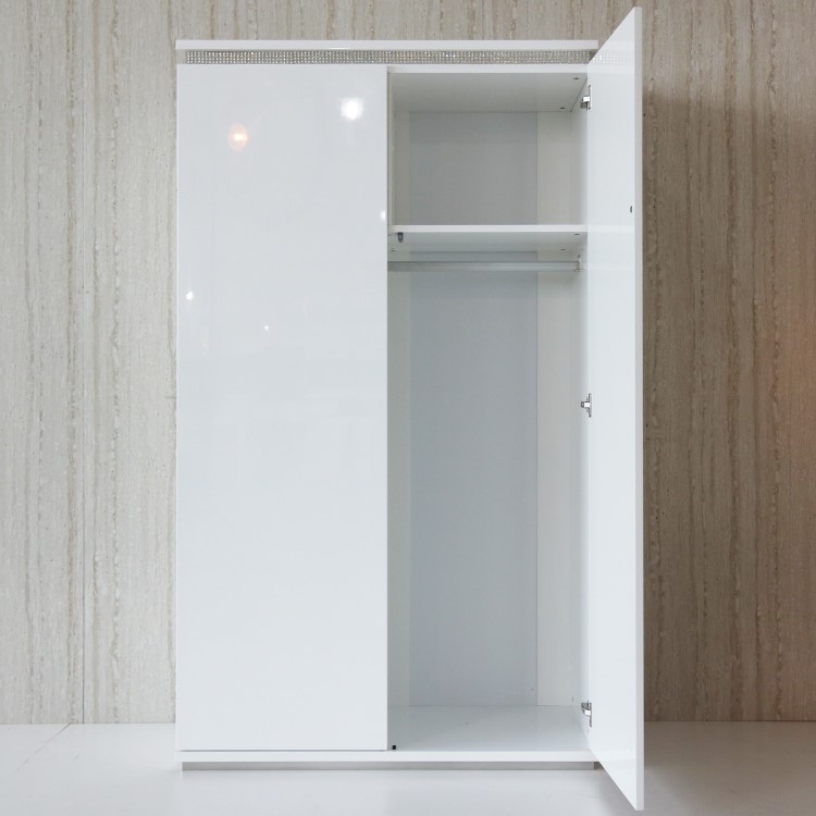 Gabriella White High Gloss Double Wardrobe with Diamante Trim
