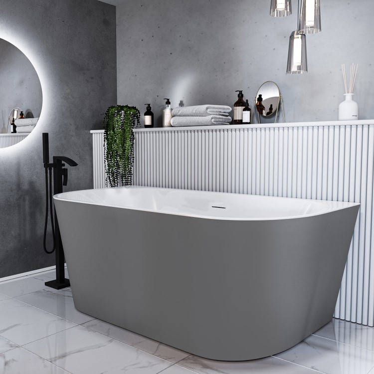 Grey Freestanding Double Ended Back to Wall Bath 1700 x 800mm - Gable