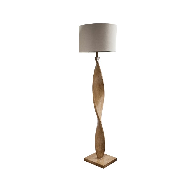 Floor Lamp with Oak Spiralling Base & Linen Shade - Argenta