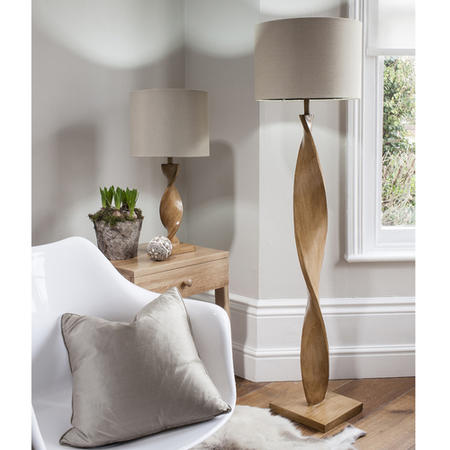 Floor Lamp with Oak Spiralling Base & Linen Shade - Argenta