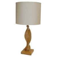 Table Lamp with Cream Linen Shade & Oak Base - Argenta