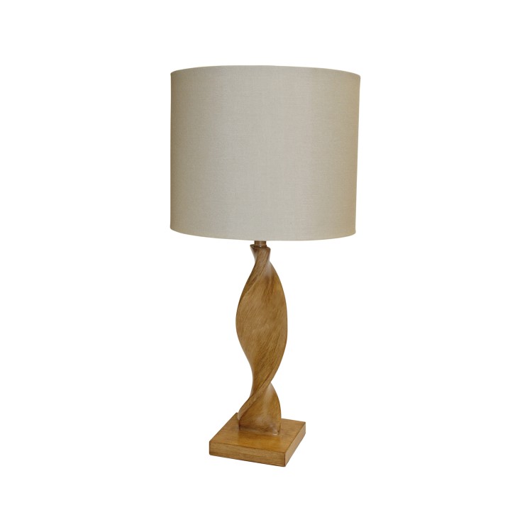 Table Lamp with Cream Linen Shade & Oak Base - Argenta