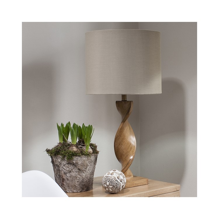 Table Lamp with Cream Linen Shade & Oak Base - Argenta