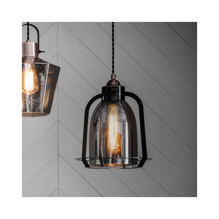 Copper Pendant Light in Glass & Steel - Aykley