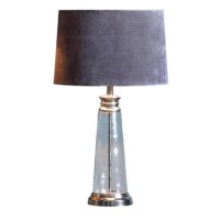GRADE A1 - Table Lamp with Grey Velvet Shade & Hammered Glass Base - Caesaro