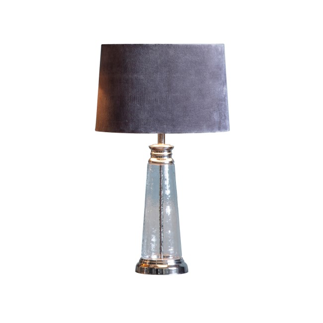 GRADE A1 - Table Lamp with Grey Velvet Shade & Hammered Glass Base - Caesaro