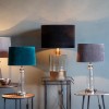 Table Lamp with Grey Velvet Shade &amp; Hammered Glass Base - Caesaro