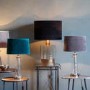 GRADE A1 - Table Lamp with Grey Velvet Shade & Hammered Glass Base - Caesaro