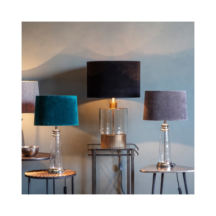 GRADE A1 - Table Lamp with Grey Velvet Shade & Hammered Glass Base - Caesaro