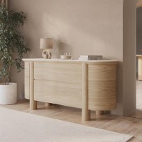 Large Curved Oak Sideboard with Marble Top - Gianna Large Curved Oak Sideboard with Marble Top - Gianna