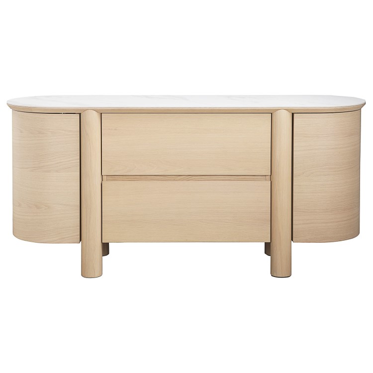 Large Curved Oak Sideboard with Marble Top - Gianna