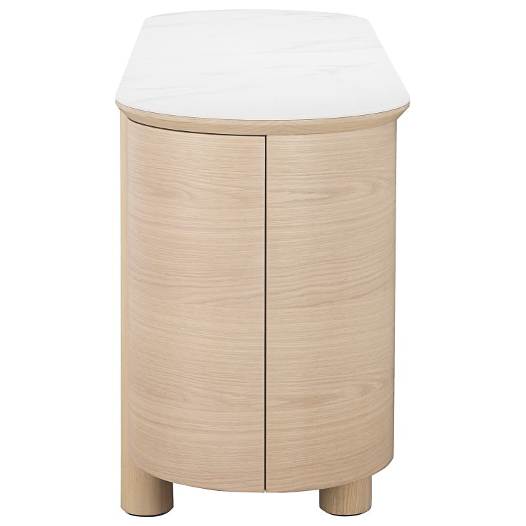 Large Curved Oak Sideboard with Marble Top - Gianna