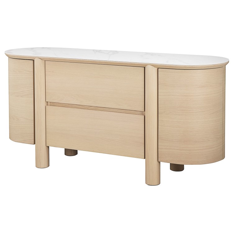 Large Curved Oak Sideboard with Marble Top - Gianna