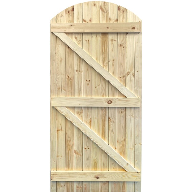 Wooden Pine Ledged &amp; Braced Arched Top Garden Gate - Unfinished 1981 x 915 x 44 mm - XL Joinery