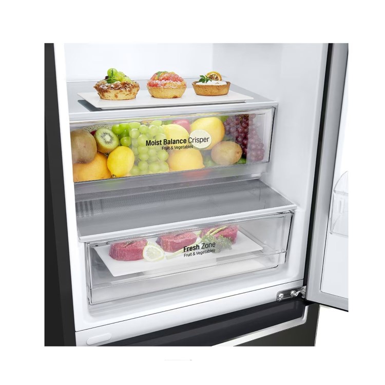 Refurbished LG NatureFRESH GBF61BLHEN Freestanding 340 Litre 70/30 Frost Free Fridge Freezer Black Steel