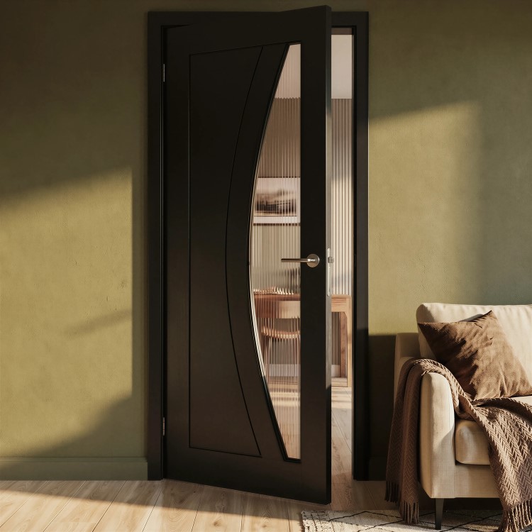 Internal Black Glazed Door with Reeded Glass - Pre-Finished - 1981 x 762 x 35mm - Salerno - XL Joinery