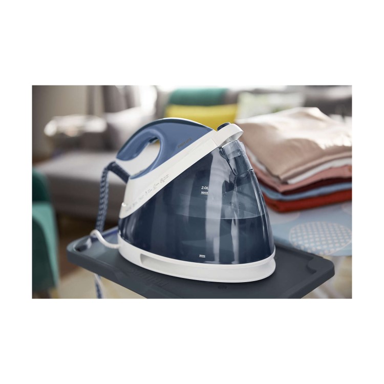 Philips GC7057/20 PerfectCare Viva Steam Generator Iron with Free Fabric Shaver - White & Blue
