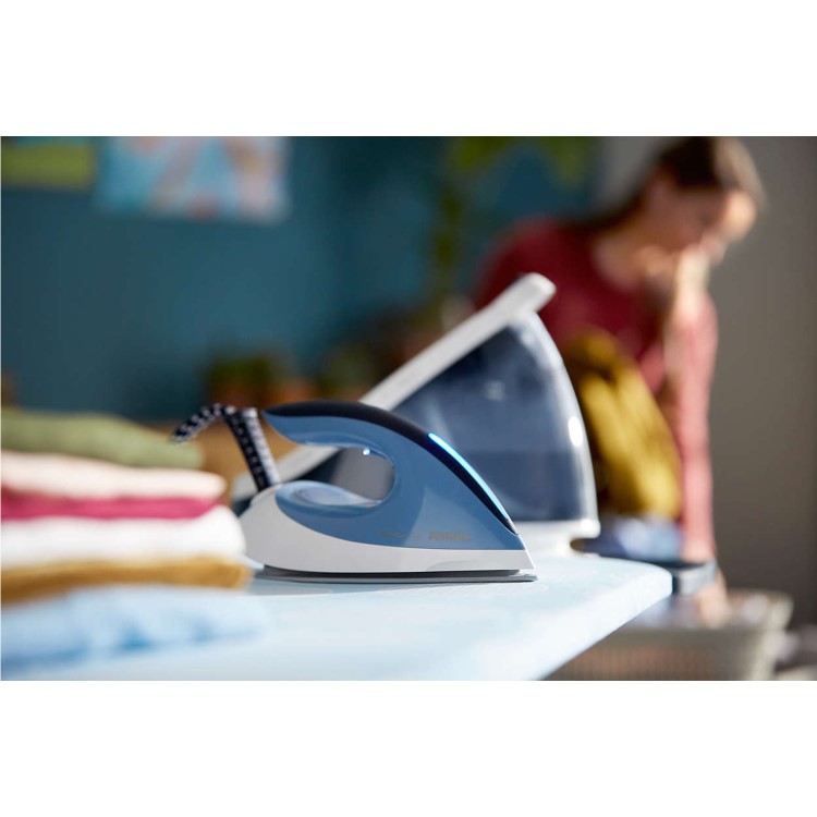 Philips GC7057/20 PerfectCare Viva Steam Generator Iron with Free Fabric Shaver - White & Blue