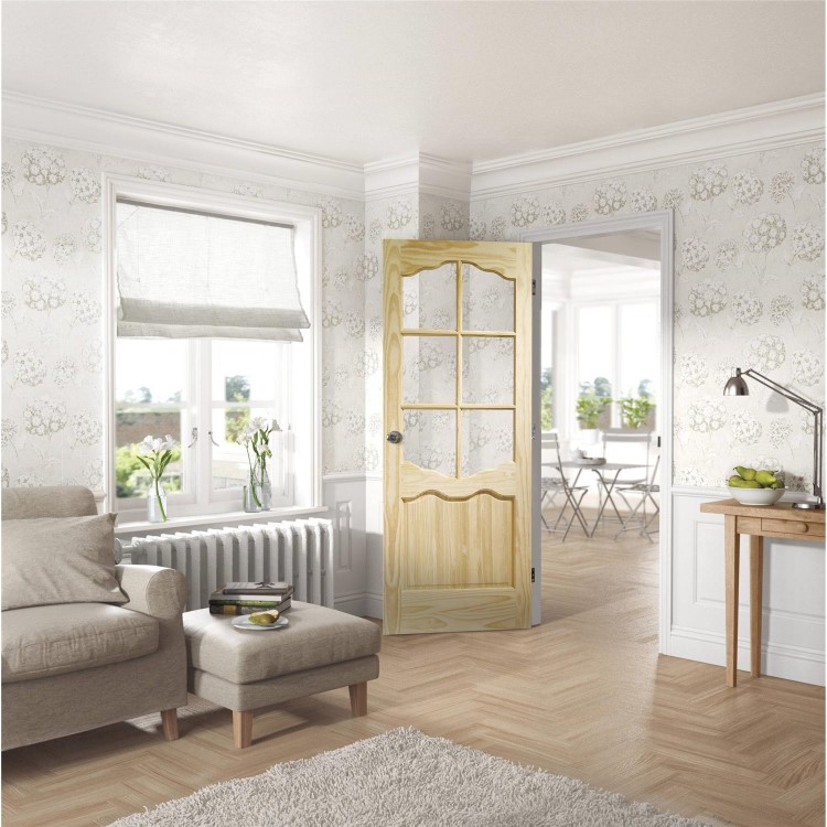 Internal Pine Cottage Half-Glazed Door with Clear Glass - Unfinished - 2032 x 813 x 35mm - Riviera Essential - XL Joinery