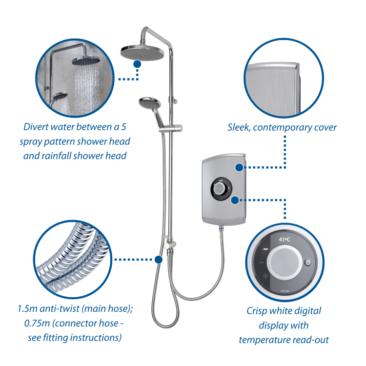ONLY OPENED - Triton Amore DuElec 9.5kW Brushed Steel Shower