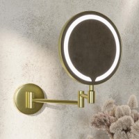 Round Brass Magnifying Makeup Bathroom Mirror with Lights 200mm - Gemini Round Brass Magnifying Makeup Bathroom Mirror with Lights 200mm - Gemini