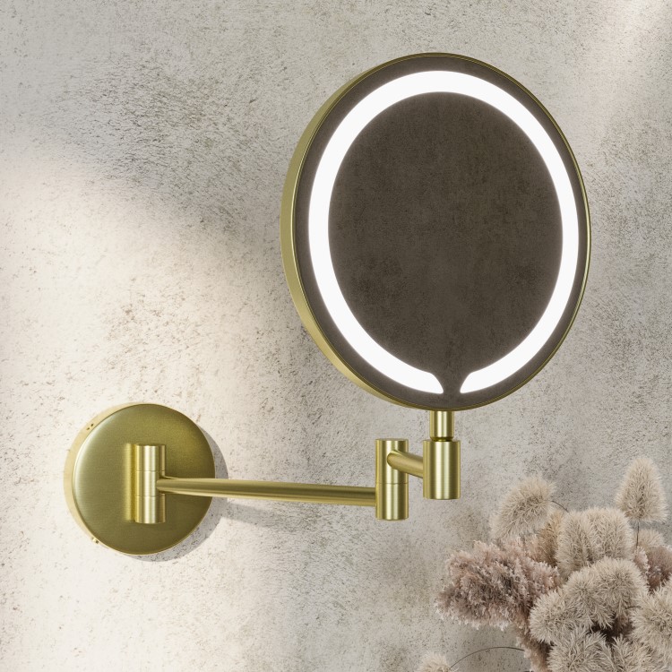 Round Brass Magnifying Makeup Bathroom Mirror with Lights 200mm - Gemini