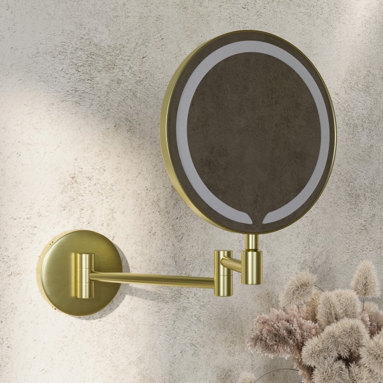 Round Brass Magnifying Makeup Bathroom Mirror with Lights 200mm - Gemini