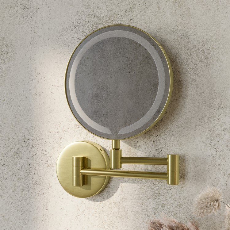 Round Brass Magnifying Makeup Bathroom Mirror with Lights 200mm - Gemini