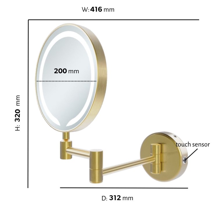 Round Brass Magnifying Makeup Bathroom Mirror with Lights 200mm - Gemini