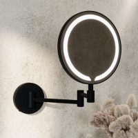 Round Black Magnifying Makeup Bathroom Mirror with Lights 200mm - Gemini Round Black Magnifying Makeup Bathroom Mirror with Lights 200mm - Gemini