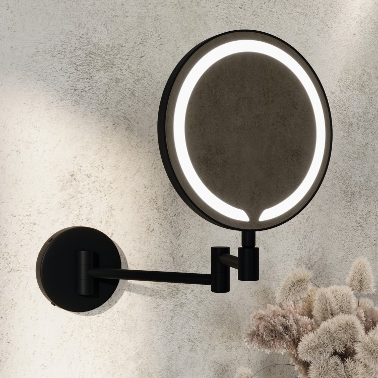 Round Black Magnifying Makeup Bathroom Mirror with Lights 200mm - Gemini