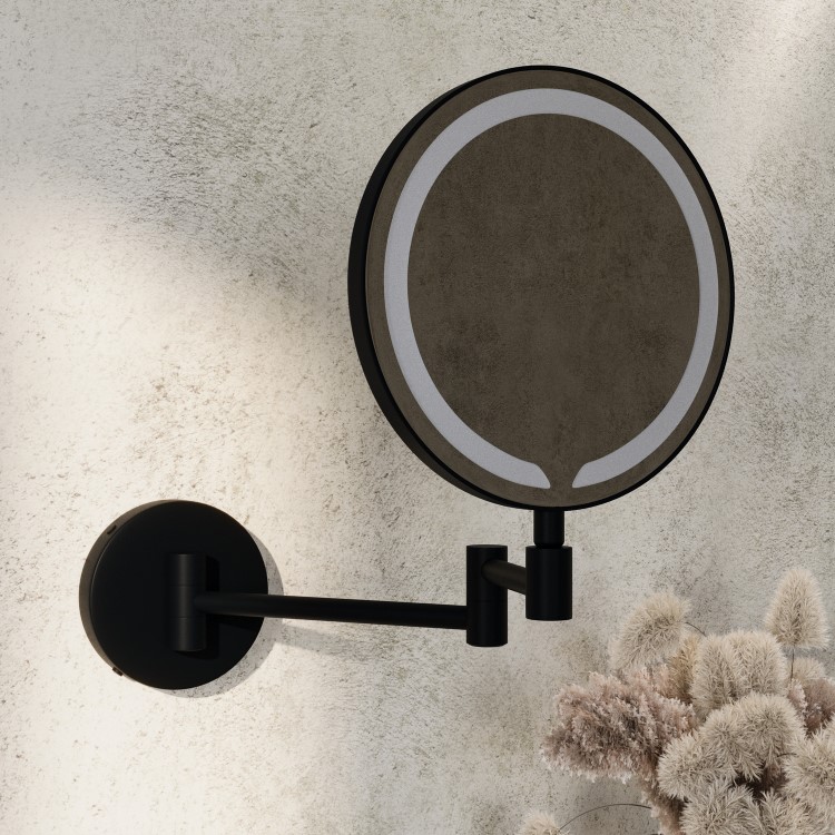 Round Black Magnifying Makeup Bathroom Mirror with Lights 200mm - Gemini