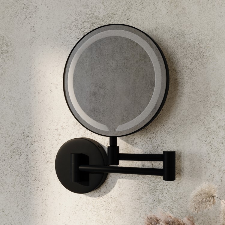 Round Black Magnifying Makeup Bathroom Mirror with Lights 200mm - Gemini