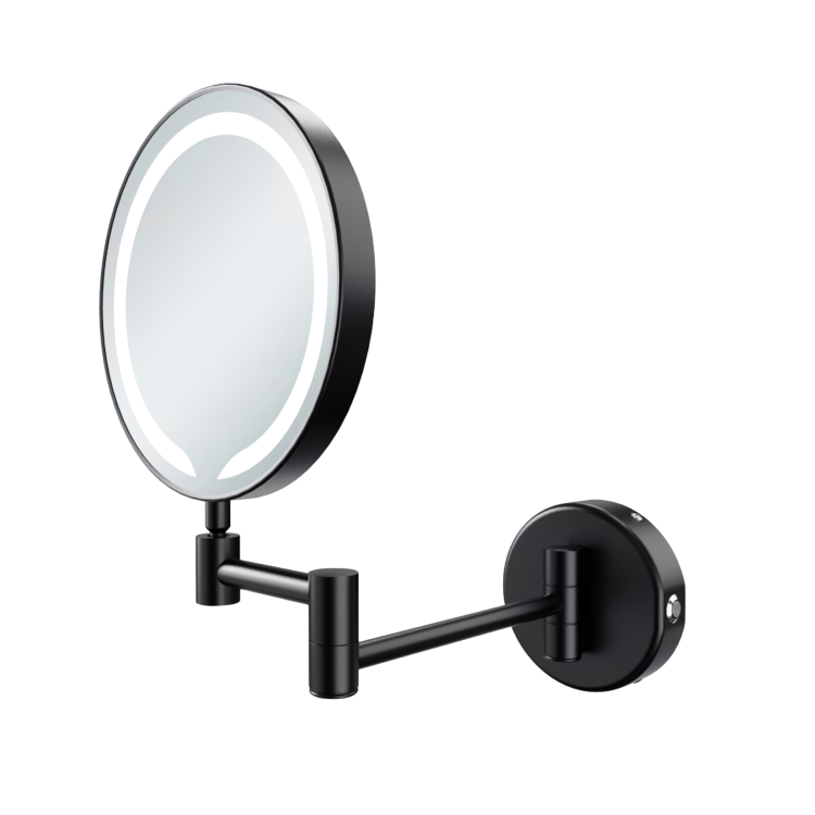 Round Black Magnifying Makeup Bathroom Mirror with Lights 200mm - Gemini