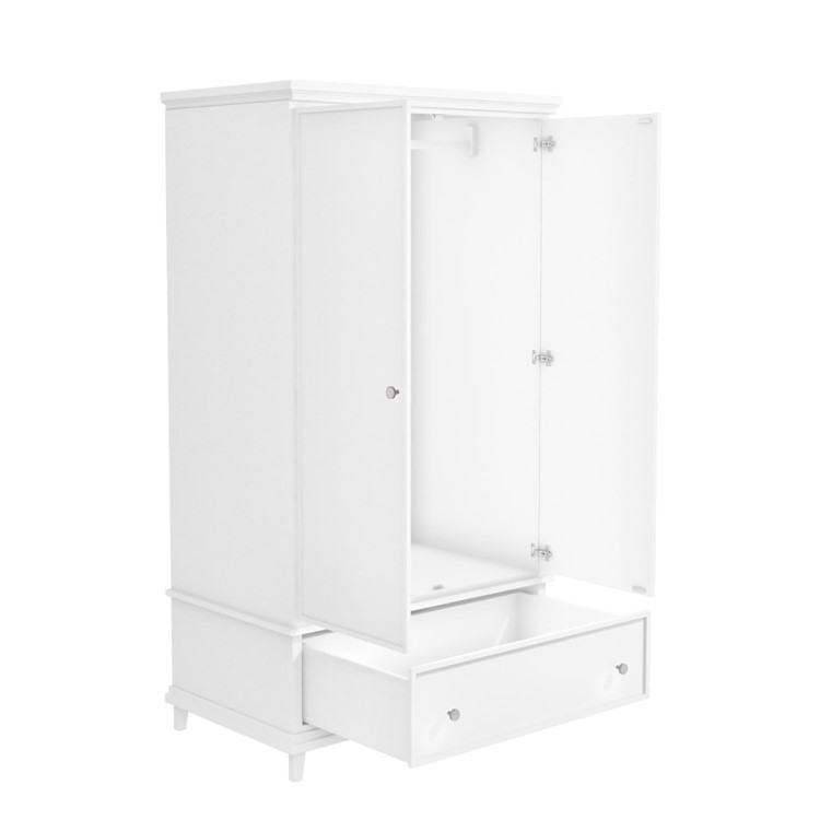 White Painted Double Wardrobe with Drawer - Georgia