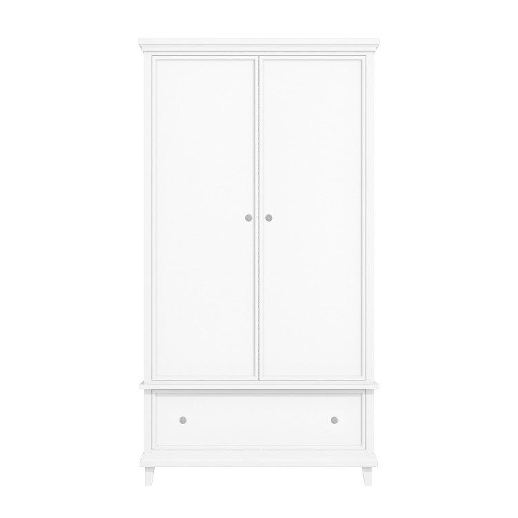 White Painted Double Wardrobe with Drawer - Georgia