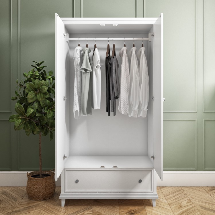 White Double Wardrobe with Drawer - Georgia
