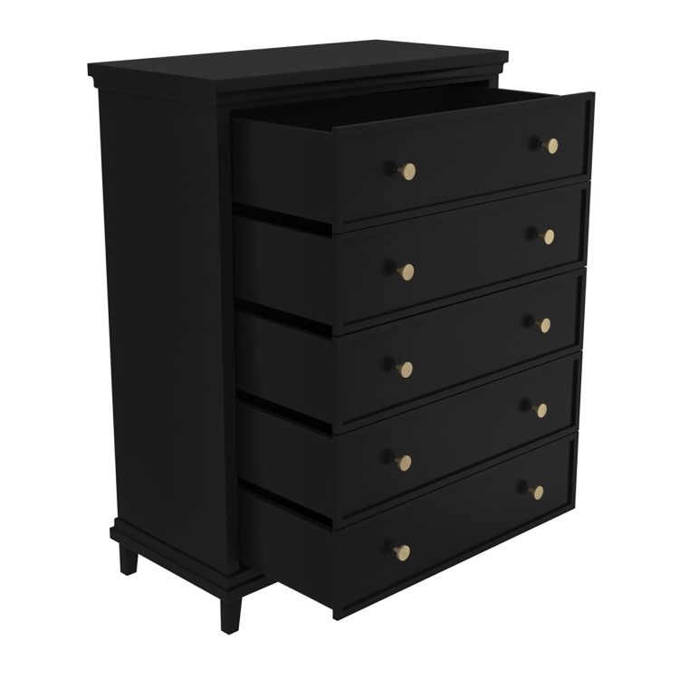 Black Tall Chest of 5 Drawers - Georgia