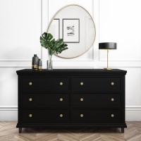 Wide Black Chest of 6 Drawers - Georgia