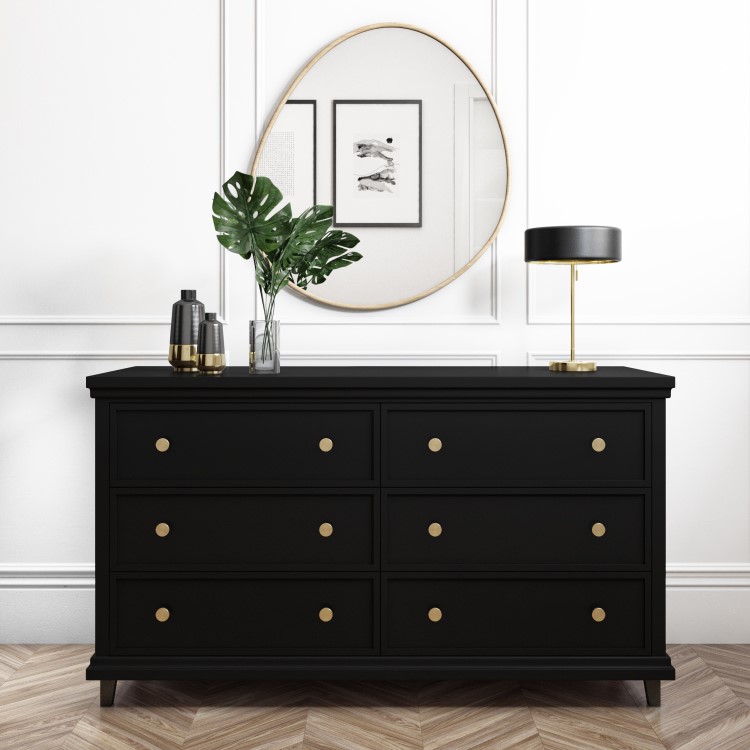 Wide Black Chest of 6 Drawers - Georgia