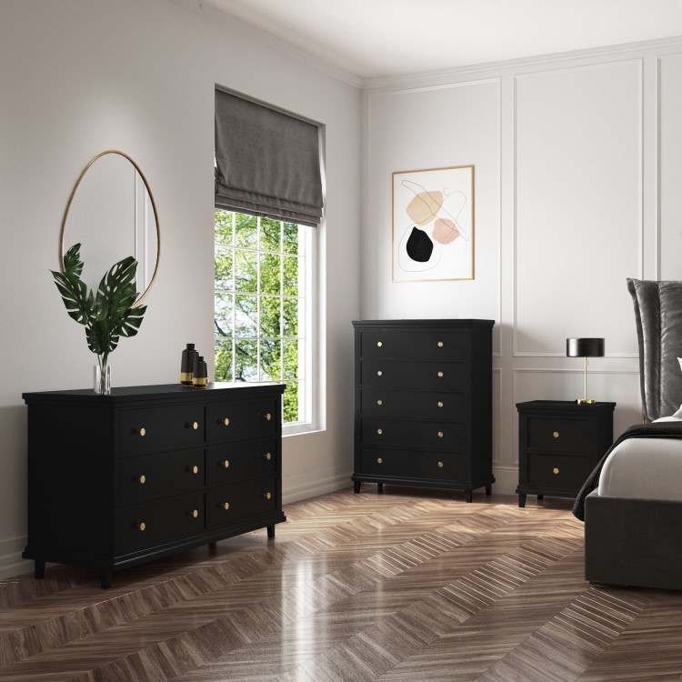 Wide Black Chest of 6 Drawers - Georgia